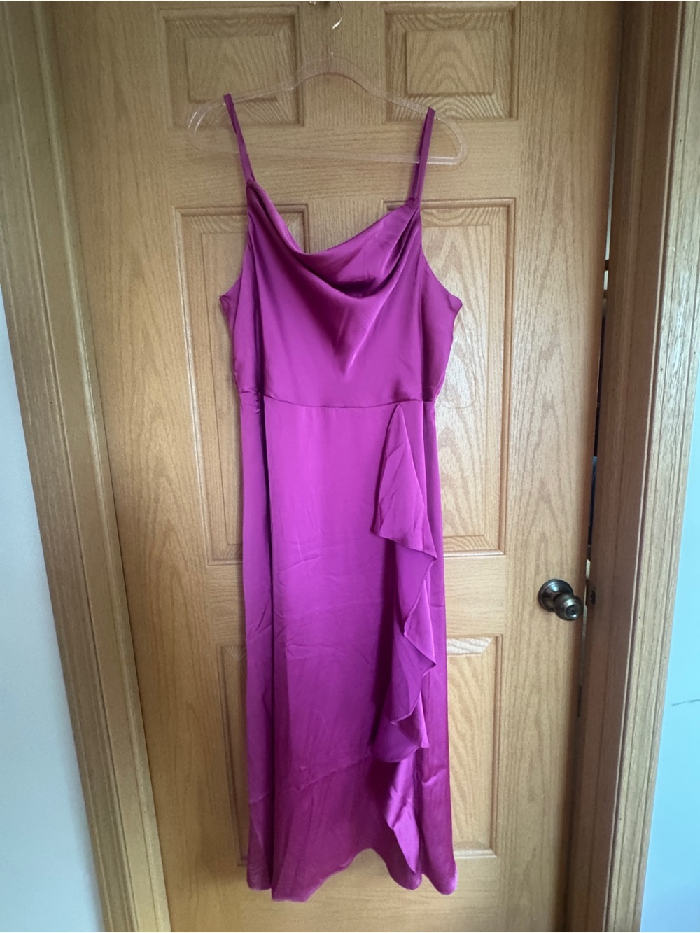 Magenta Spaghetti-Strap Ruffle Maxi Dress